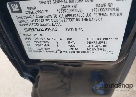 2002 Chevrolet Tahoe Ls from USA, damaged, VIN 1GNEK13Z32R157527